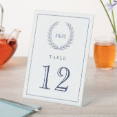 Elegant Navy White Wedding Monogram Laurel Wreath Sockelschild (In Situ)