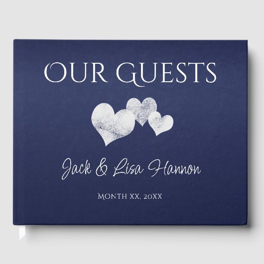 Elegant Navy With Hearts Guest Book Gästebuch (Vorderseite)
