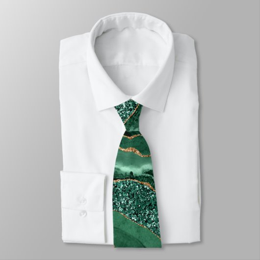 Elegant Neck Tie Agate Green Gold Glitzer Marmor Krawatte (Gebunden)