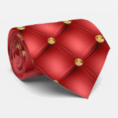 Elegant Neck Tie Gold Diamonds Tufted Red Leather Krawatte (Gerollt)
