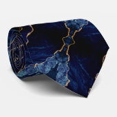 Elegant Neck Tie mit Agate Navy Blue Gold Marmor Krawatte (Gerollt)