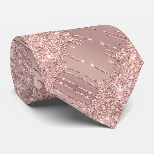 Elegant Neck Tie Rose Gold Blush Glitzer Design Krawatte (Gerollt)