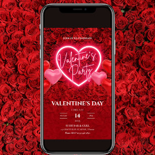 Elegant Neon Heart Valentine's Party Einladung