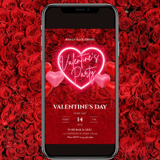 Elegant Neon Heart Valentine's Party Einladung