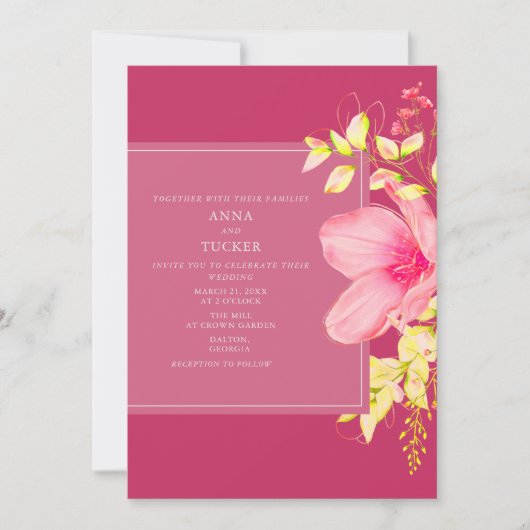 Elegant Neon Pink Floral Wedding Einladung (Vorderseite)