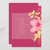 Elegant Neon Pink Floral Wedding Einladung (Vorne/Hinten)