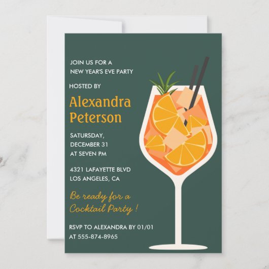 Elegant Neujahr Einladung Cocktail Modern (Vorderseite)