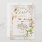 Elegant Neutral Boho Pampas Grass & Floral Wedding Einladung (Vorderseite)