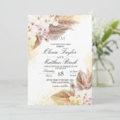 Elegant Neutral Boho Pampas Wedding Einladung (Stehend Vorderseite)