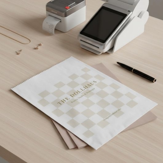 Elegant Neutral Checkered Background Business Name Geschenktütchen