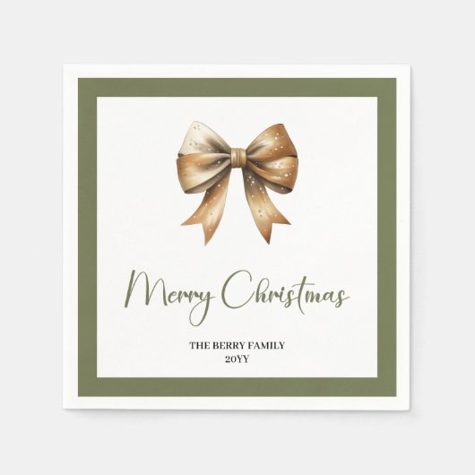 Elegant Neutral Christmas Bow Personalized Napkin Serviette (Vorderseite)