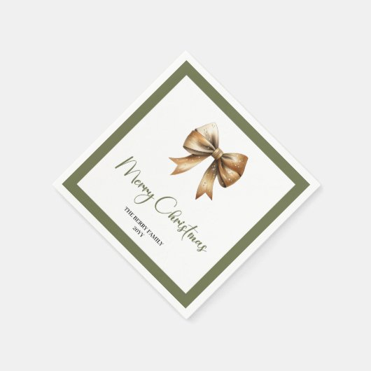 Elegant Neutral Christmas Bow Personalized Napkin Serviette (Ecke)