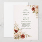 Elegant Neutral Floral Rust Einladung (Vorne/Hinten)