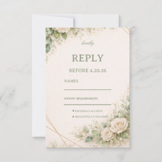 Elegant Neutral Greenery Floral RSVP Karte