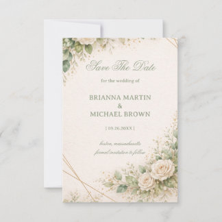 Elegant Neutral Greenery Floral Save The Date