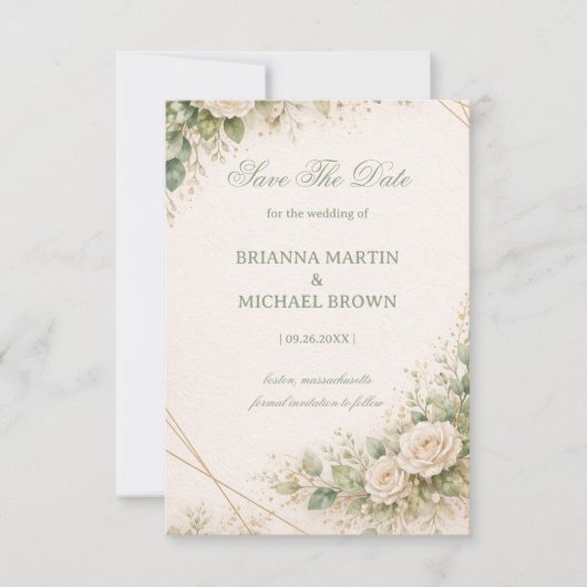 Elegant Neutral Greenery Floral Save The Date (Vorderseite)