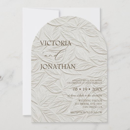 Elegant Neutral Leaves Pattern Wedding  Einladung (Vorderseite)