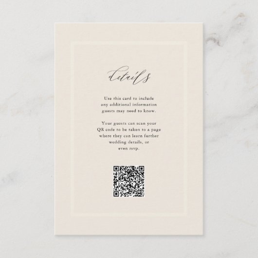 Elegant Neutral Modern Wedding Details QR Code Begleitkarte (Vorderseite)