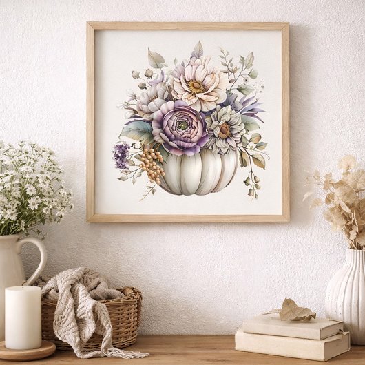 Elegant Neutral Pumpkin Floral Fall Cottage  Poster