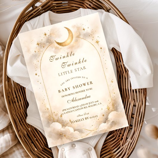 Elegant Neutral Starry Baby Shower Einladung