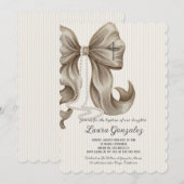 Elegant Neutral Striped Bow Baptism Einladung (Vorne/Hinten)