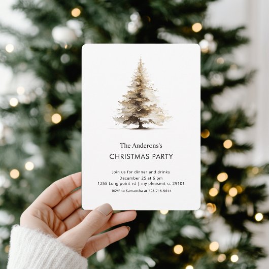Elegant Neutral Watercolor Christmas Tree Party Einladung