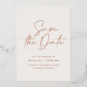Elegant Neutral Wedding Save The Date Script Folieneinladung (Vorderseite)