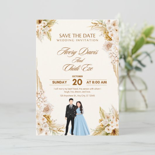 Elegant Neutral Wedding Template Einladung (Stehend Vorderseite)