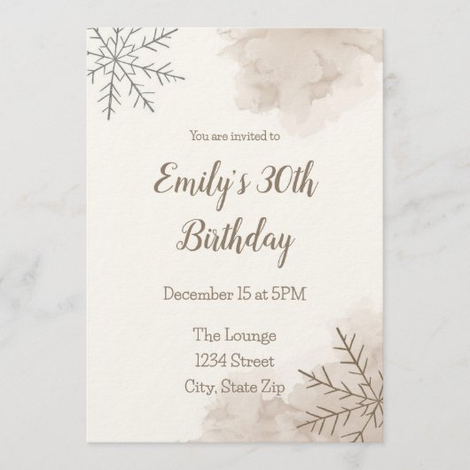 Elegant Neutral Winter 30th Birthday Invitation Einladung (Vorderseite)