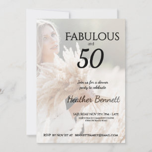 Elegant Neutrales Fantastisches 50. Foto-Geburtsta Einladung