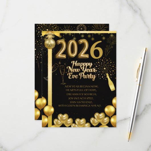 Elegant New Year Eve Party Invitation Card RSVP Karte (Vorderseite/Rückseite Beispiel)