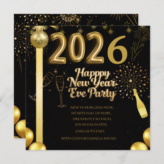 Elegant New Year Eve Party Invitation Card Save The Date (Vorne/Hinten)