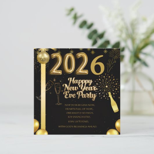 Elegant New Year Eve Party Invitation Card Save The Date (Stehend Vorderseite)