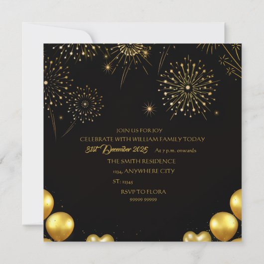 Elegant New Year Eve Party Invitation Card Save The Date (Rückseite)