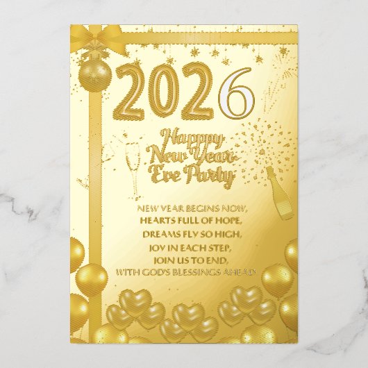 Elegant New Year Eve Party Invitation Foil Card Folieneinladung (Vorderseite)