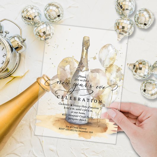 Elegant New Year's Eve Champagne & Balloons Acryleinladungen