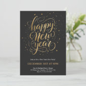 Elegant New Year's Eve invitation with gold script Einladung (Stehend Vorderseite)