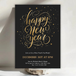 Elegant New Year's Eve invitation with gold script Einladung