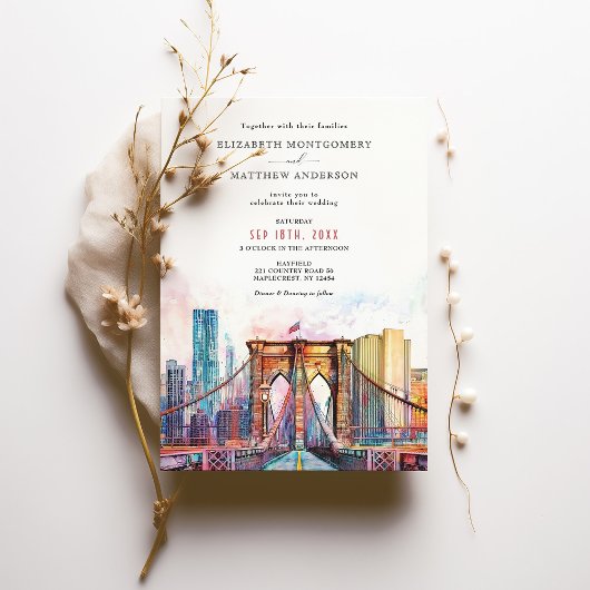 Elegant New York City Skyline Brooklyn Bridge Einladung