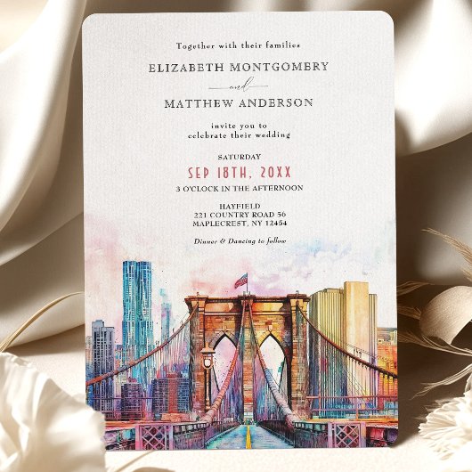 Elegant New York City Skyline Brooklyn Bridge Einladung