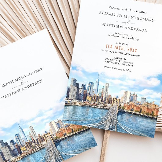 Elegant New York City Skyline Brooklyn Bridge Einladung