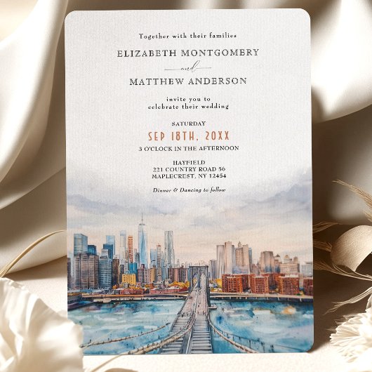 Elegant New York City Skyline Brooklyn Bridge Einladung