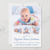 Elegant NewBaby Personalisiert 4 Foto Collage Birt Ankündigung (Vorderseite)