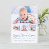 Elegant NewBaby Personalisiert 4 Foto Collage Birt Ankündigung (Stehend Vorderseite)
