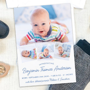 Elegant NewBaby Personalisiert 4 Foto Collage Birt Ankündigung
