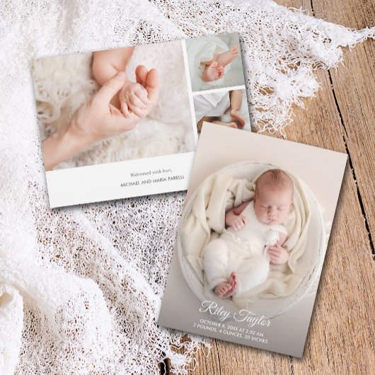 Elegant Newborn Foto Collage Birth Ankündigung