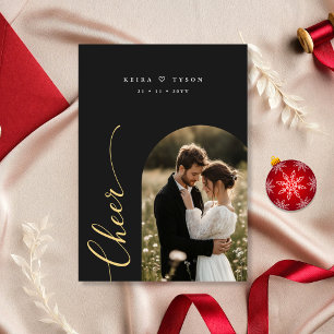 Elegant Newlywed Cheer Script Foto Weihnachtskarte Feiertagskarte