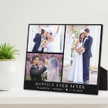 Elegant Newlyweds 3 Foto Collage Black Wedding Fotoplatte<br><div class="desc">Elegante,  frisch verheiratete schwarze Pfarrplakette zum Feiern Ihrer Hochzeit mit einer 3-Foto-Collage Ihres besonderen Tages,  "Happily Ever After" in klassisch weißer Serifentypografie,  Ihre Namen und Hochzeiten Datum in schlichter,  moderner Weißschrift.</div>