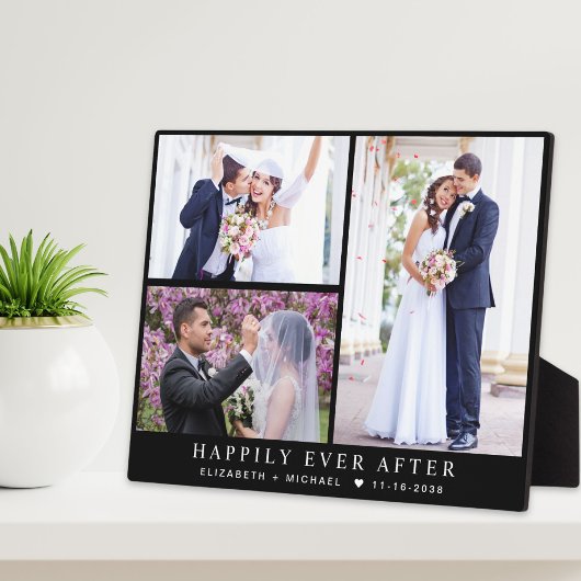 Elegant Newlyweds 3 Foto Collage Black Wedding Fotoplatte
