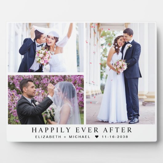 Elegant Newlyweds 3 Foto Collage Wedding Fotoplatte (Vorderseite)